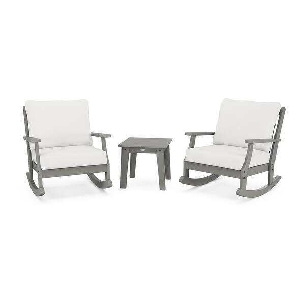 slide 2 of 13, POLYWOOD Braxton 3-Piece Deep Seating Rocker Set Slate Grey / Textured Linen