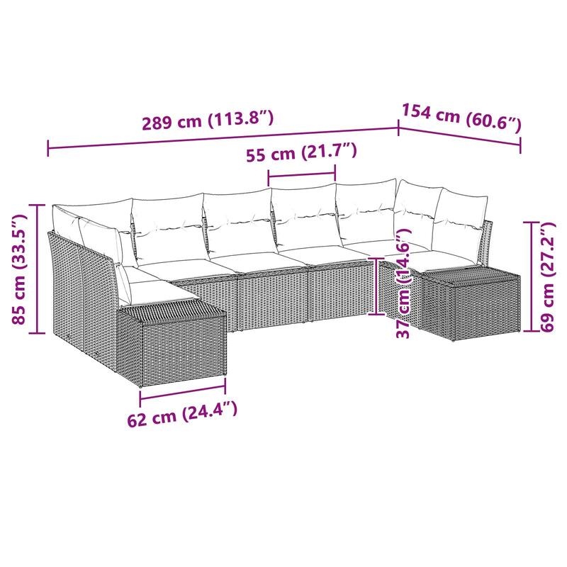 vidaXL 7 Piece Garden Sofa Set with Cushions - 113.8×60.6×27.2