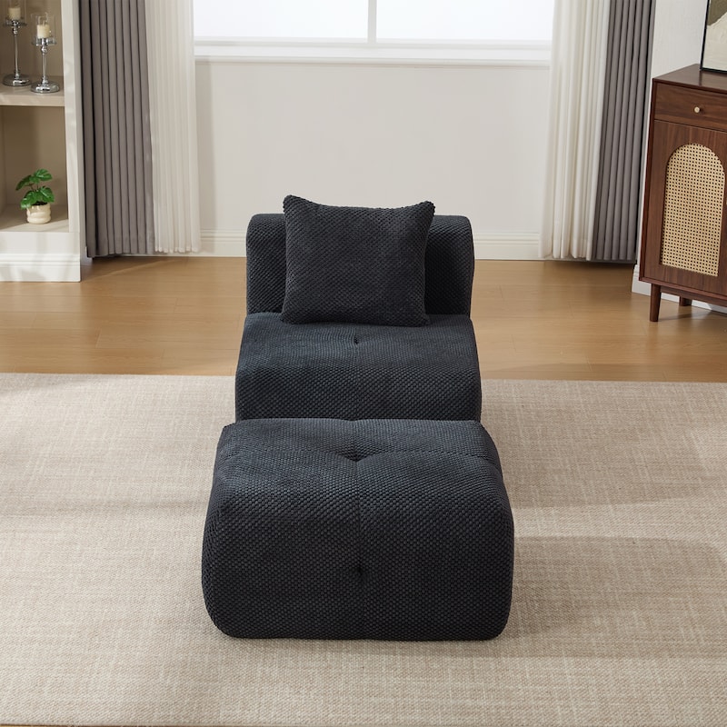 Modern Upholstered Accent Chair with Pillow and Ottoman,No Assembly Required