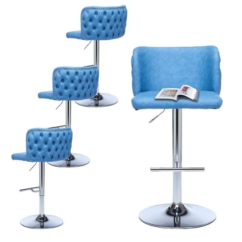 Upholstered Swivel Counter Bar Stools Set of 4 - Blue Sliver
