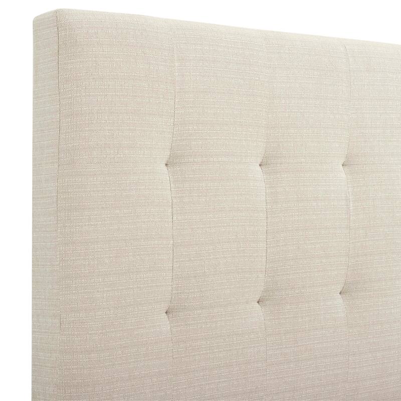 Beige Tufted Upholstered Queen Platform Bed with Headboard