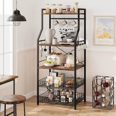 5-Tier Kitchen Bakers Rack Microwave Oven Stand with 2 Large Wire Basket - 15.7"D x 23.6"W x 50.7"H