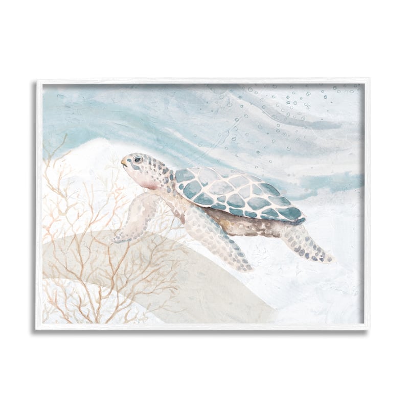 Stupell Pleasant Sea Turtle Drifting Ocean Bubble Waves Framed Wall Art, Design by Patricia Pinto