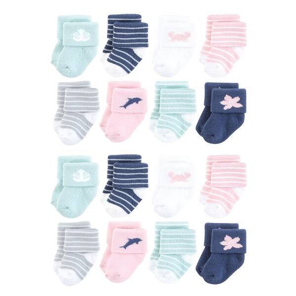 slide 1 of 1, Hudson Baby Cotton Rich Baby Terry Socks 16-Pack, Pink Dolphin Pink Dolphin - 0-6 Months