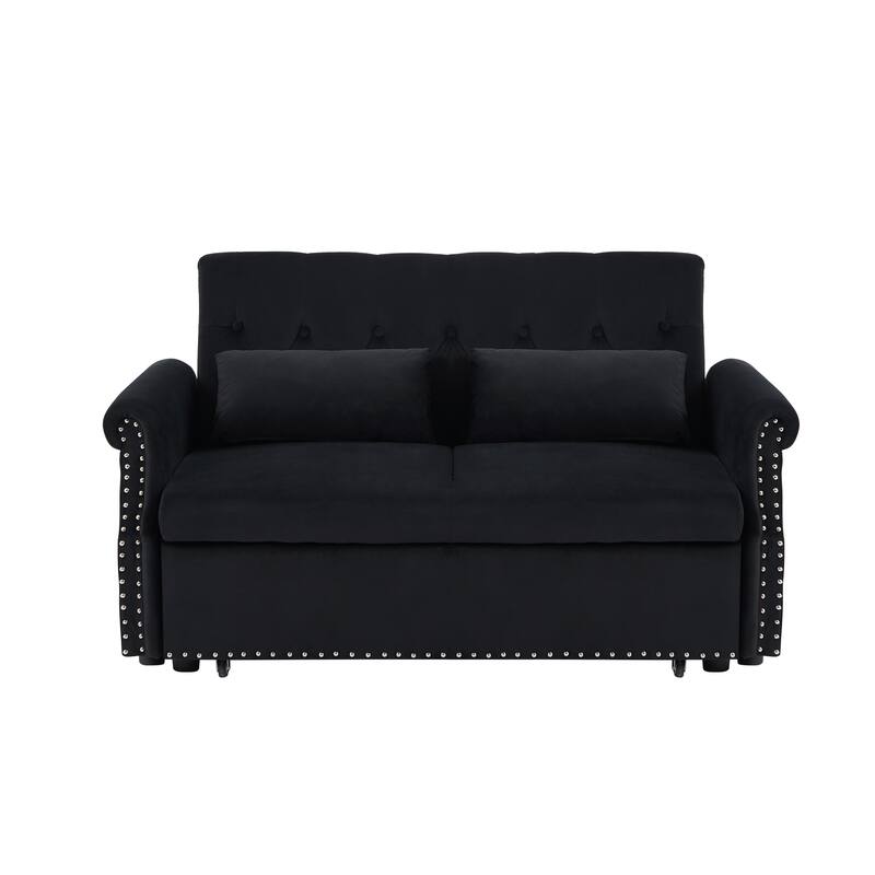 55" Velvet Convertible Pull-Out Loveseat Sleeper Sofa with 2 Pillows