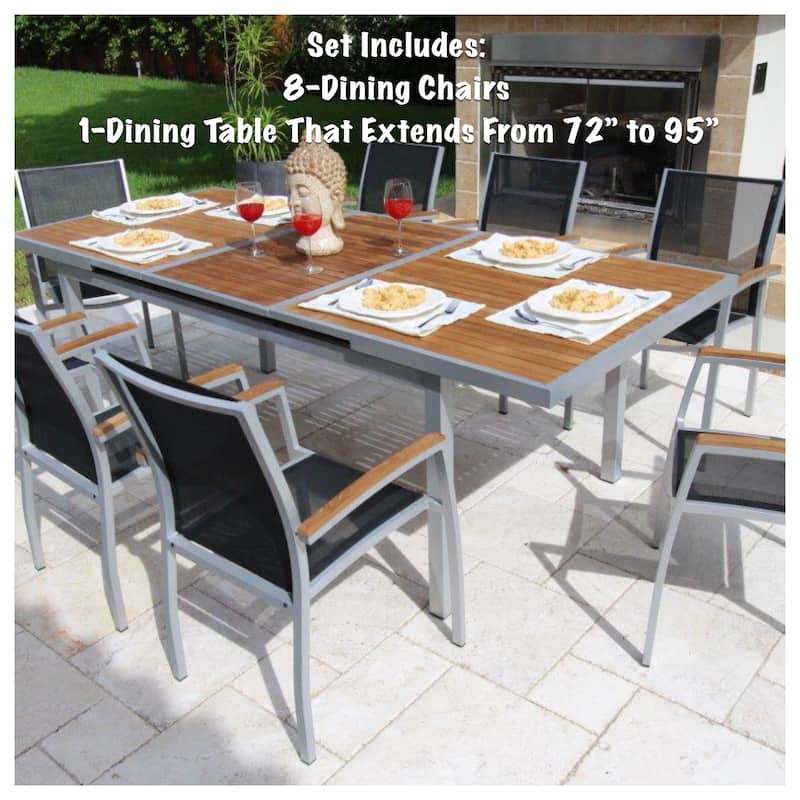 Messina Light Gray 9-Piece Aluminum Outdoor Dining Set with Sling Set in Castaway - N/A
