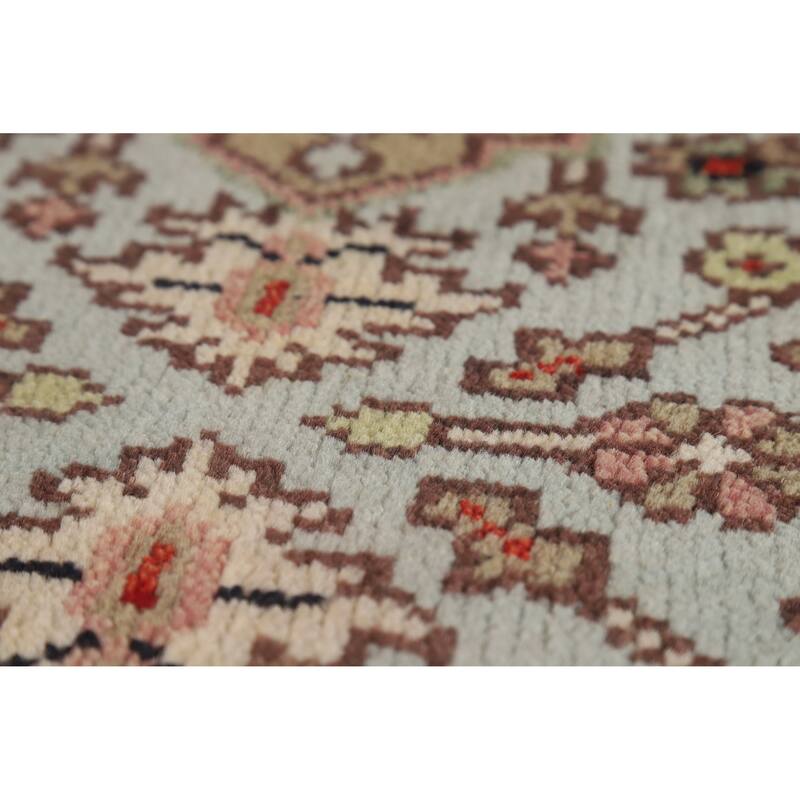 Hand Knotted Oriental 100% Wool Carpet Traditional Geometric Navy Blue & Blues Heriz (serapi) Runner Rug - 8' 1'' X 2' 5''