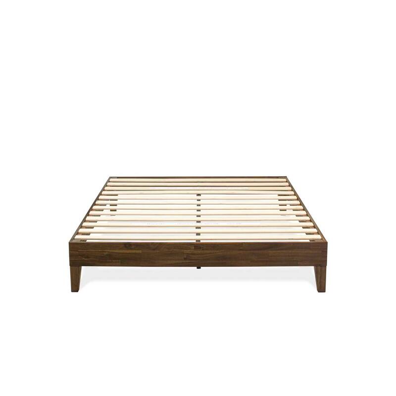 Queen Size Bed Frame - Solid Wood Legs, Walnut Finish - Platform Bed with Headboard