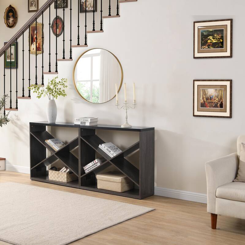 70.87" Entryway Sofa Table, X Shaped Detachable Console Table with Storage, 2 PC Free Combination Living Room Side Table