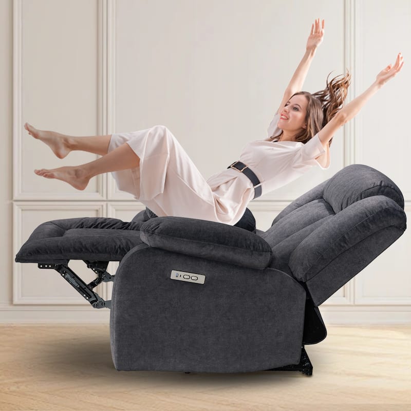 Technology Velvet Power Motion Recliner Chair with USB and Type-C