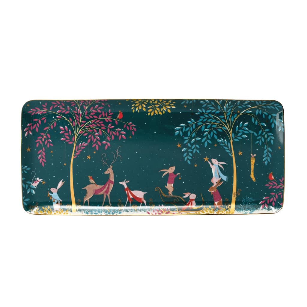 Portmeirion Sara Miller Woodland Tales Sandwich Tray Deer & Robin - 14 x 6 in