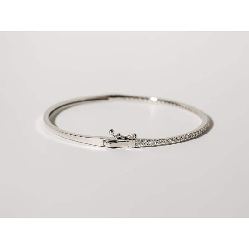 Kobelli 1 Carat Lab Grown Diamond 14k White Gold Half Eternity 7" Stackable Bangle Bracelet