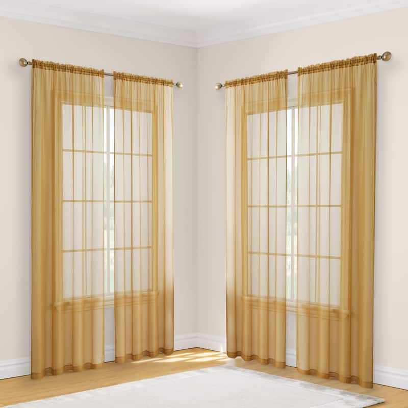 HLC.me Geneva Sheer Voile Window Treatment Rod Pocket Curtain Panels Bedroom and Living Room (Set of 4)