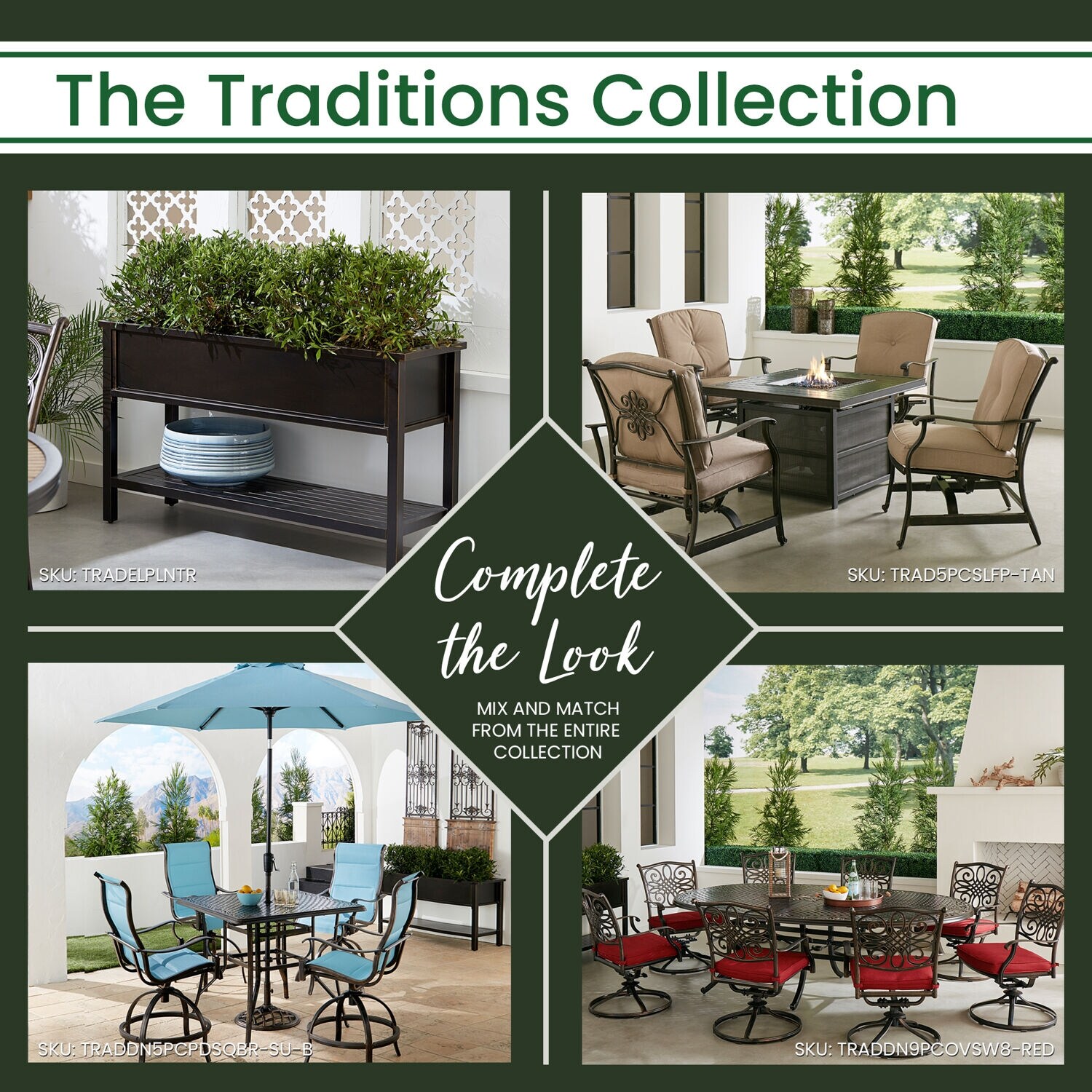 Hanover Traditions 5 Piece High Dining Set in Sunset w 4 Padded