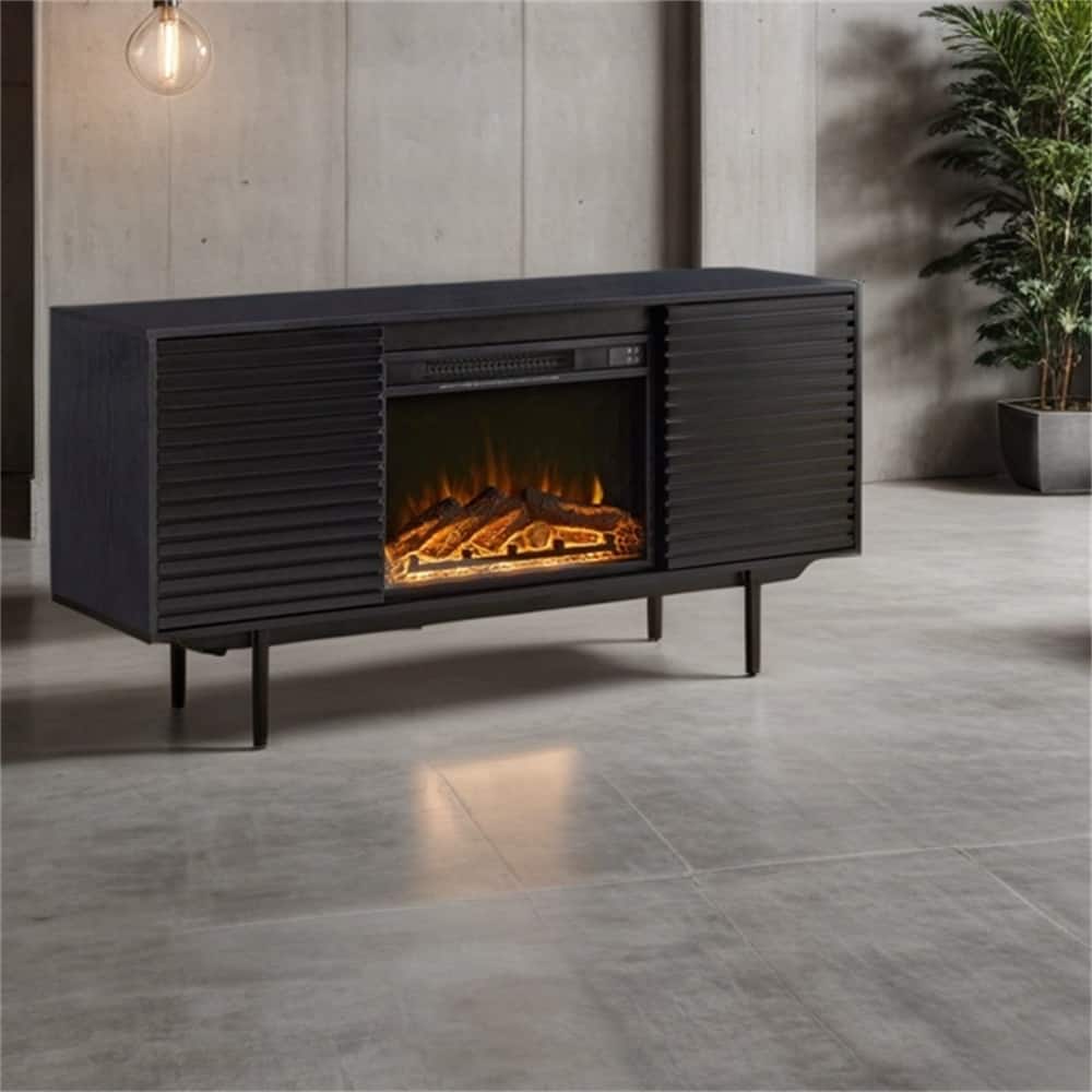 Modern Oak Board Mantelpiece with Adjustable Board and Remote