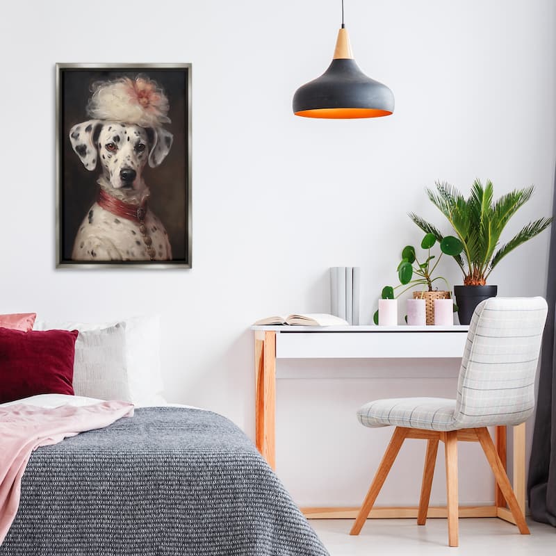 Stupell Dalmatian with Fancy Hat Portrait Framed Floater Canvas Wall Art Design By Wumples