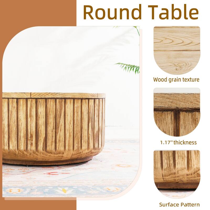 Rustic Faux Wood Terrafab Composite Round Coffee Table