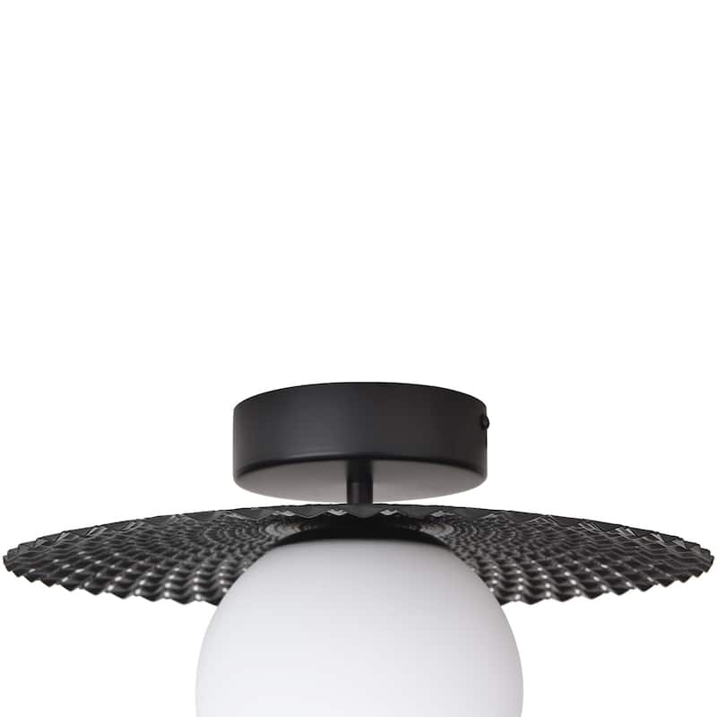1-light Semi Flush Mount Light with White Globe