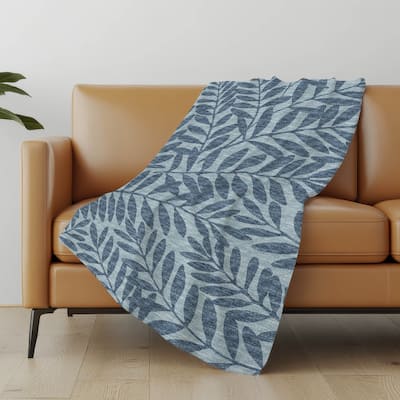 Premium Machine Washable ASB111 Floral Palms Sherpa Throw Blanket