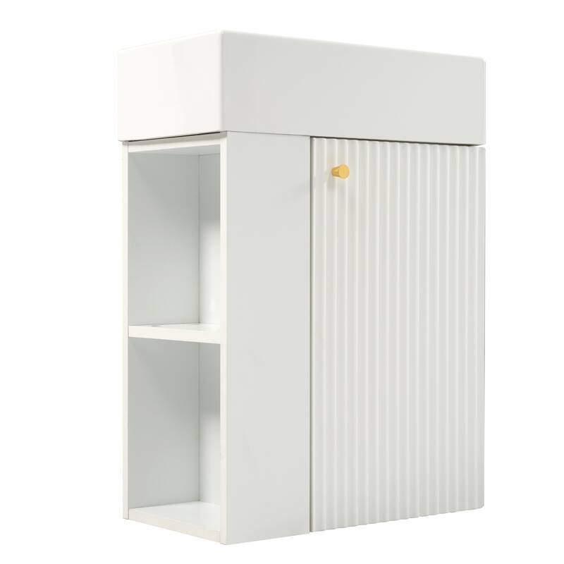 18.5 inch Modern Floating Bathroom Vanity with Resin Basin - Perfect for Small Bathrooms, Left side storage