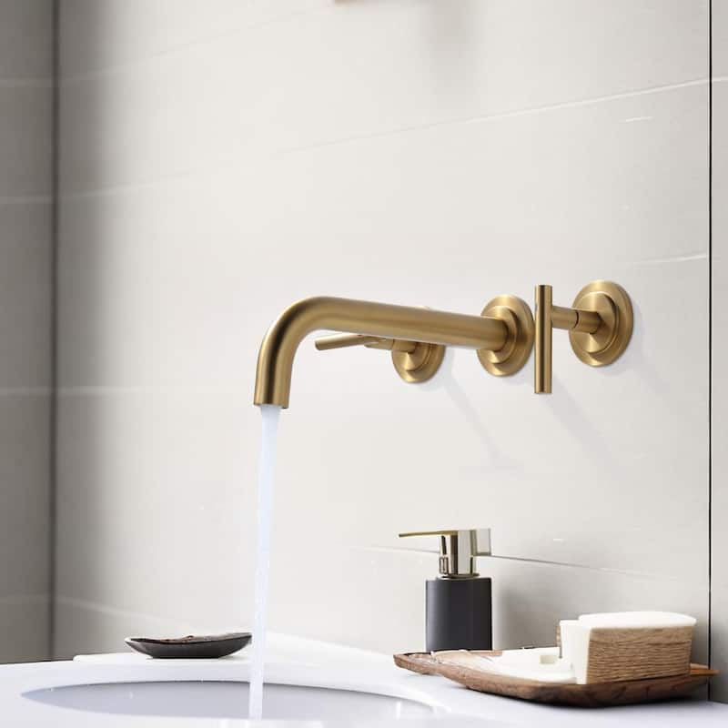 WOWOW Double Handle Wall Mount Bathroom Sink Faucet