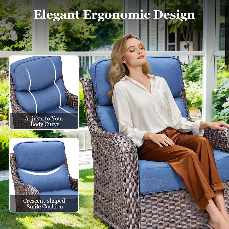 Outdoor Swivel Chairs with 6-Inch Thick Cushions for Garden