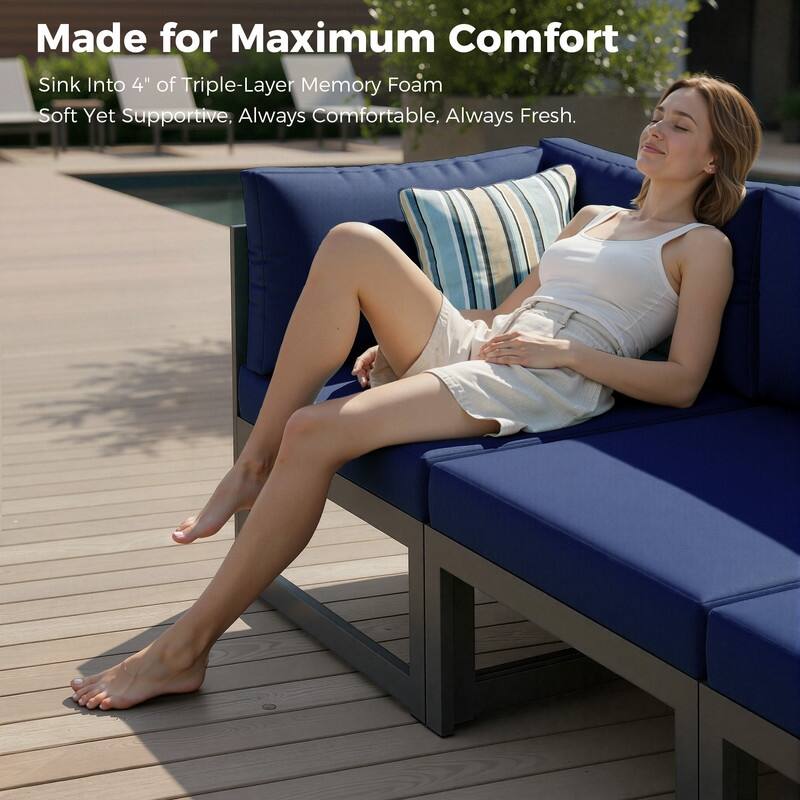 11-Piece Luxury Aluminum Outdoor Furniture Set with Chaise Lounge & Fire Pit Table, 29" Deep Seating Aluminum Patio Sectional