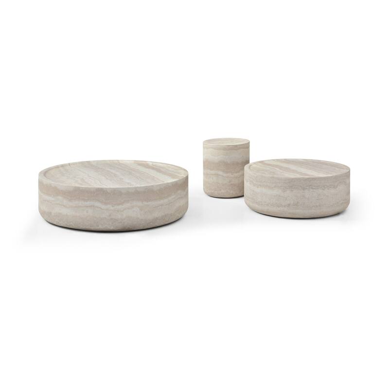 Modrest Benji Modern Faux Travertine Round Small Coffee Table