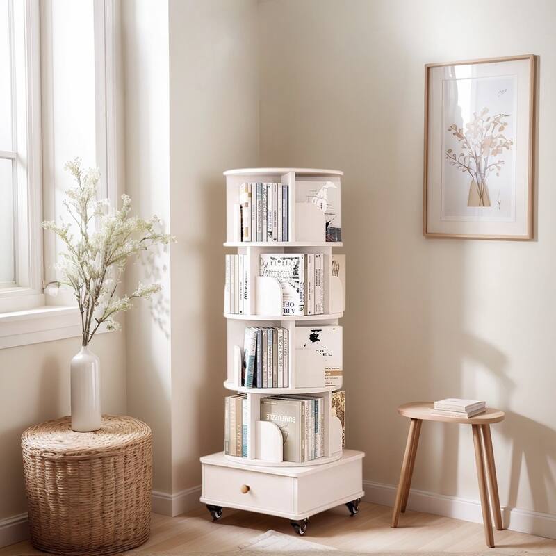 360° Rotating Bookcase - Space-Saving Shelf with Wheels