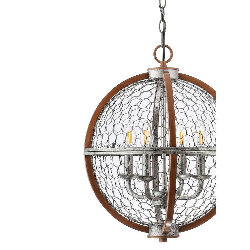 Paysan 16" 4-Light Adjustable Iron Rustic Industrial LED Pendant, Brown/Silver by JONATHAN Y