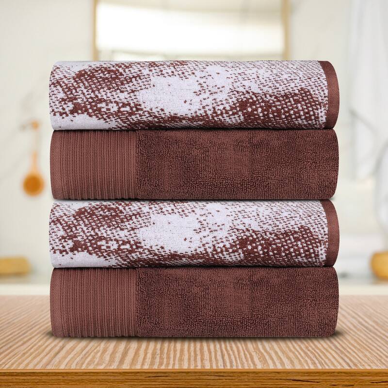 Superior Marble Solid Cotton Jacquard Border Bath Towels (Set of 4) - Brown