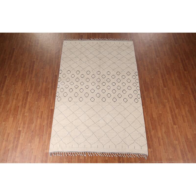 All-Over Trellis Moroccan Modern Area Rug Handmade Wool Carpet - 7'0"x 10'10"