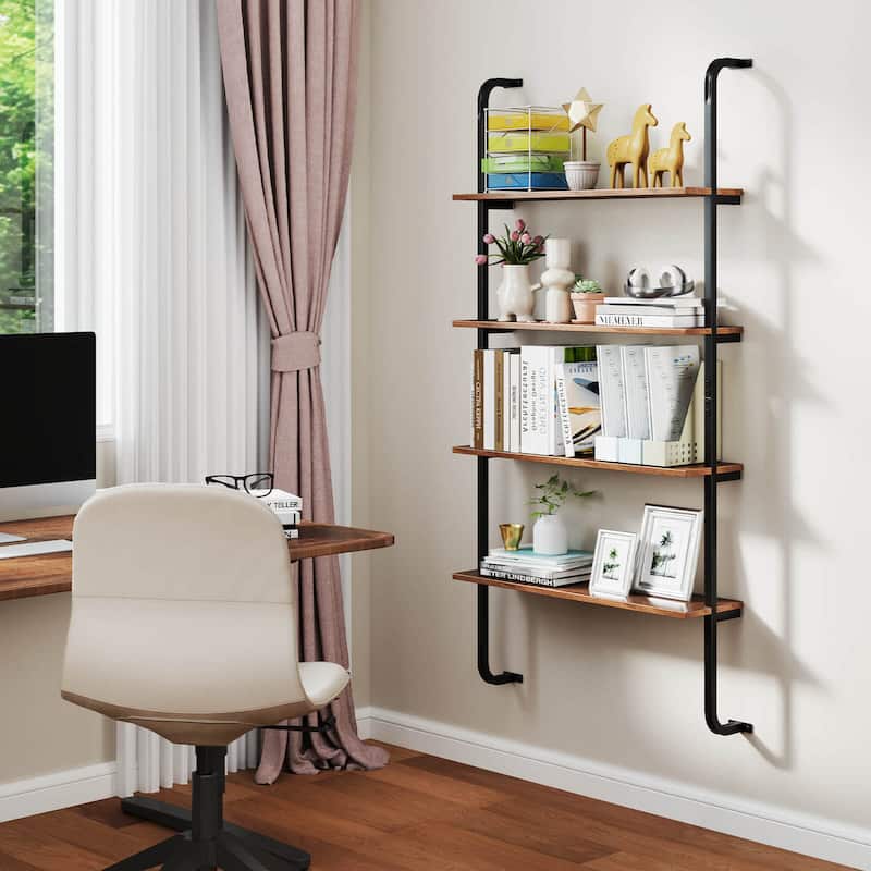Costway 1/2 PCS 4-Tier Wall-mounted Ladder Shelf Display Bookshelf