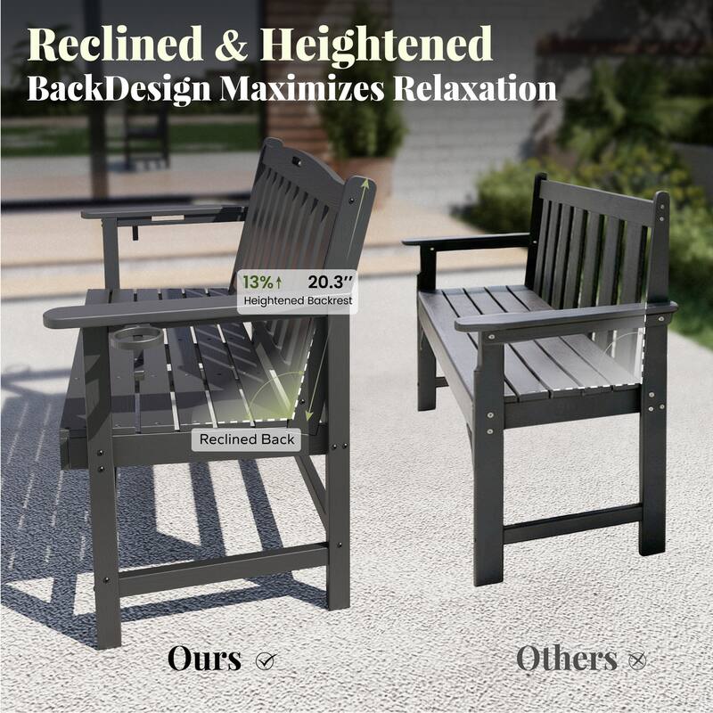 MAISON ARTS 50 Inch HDPE Outdoor Bench, All Weather 2 Seat Garden Bench with Reinforced Support Structure