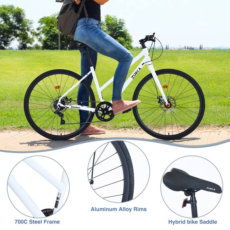 7 Speed Hybrid Bike Disc Brake 700c Road Bike For Men Women'S City Bicycle