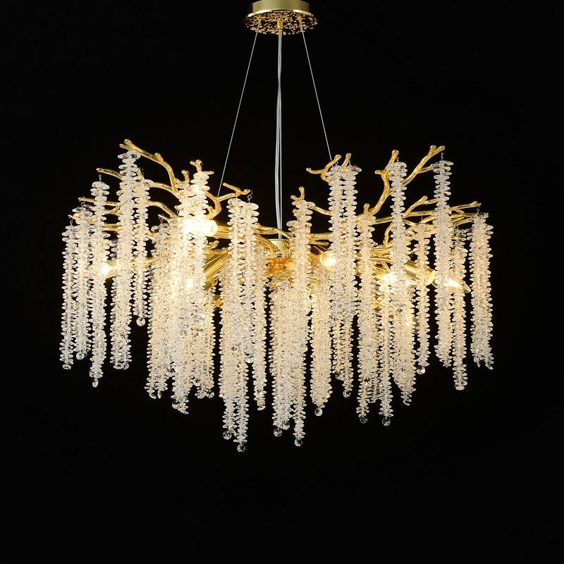 Golden Crystal Branch Chandelier Luxury Adjustable Lighting for Grand Entryways