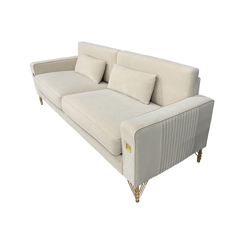 Velvet 3-seater Sofa with Gold Accents