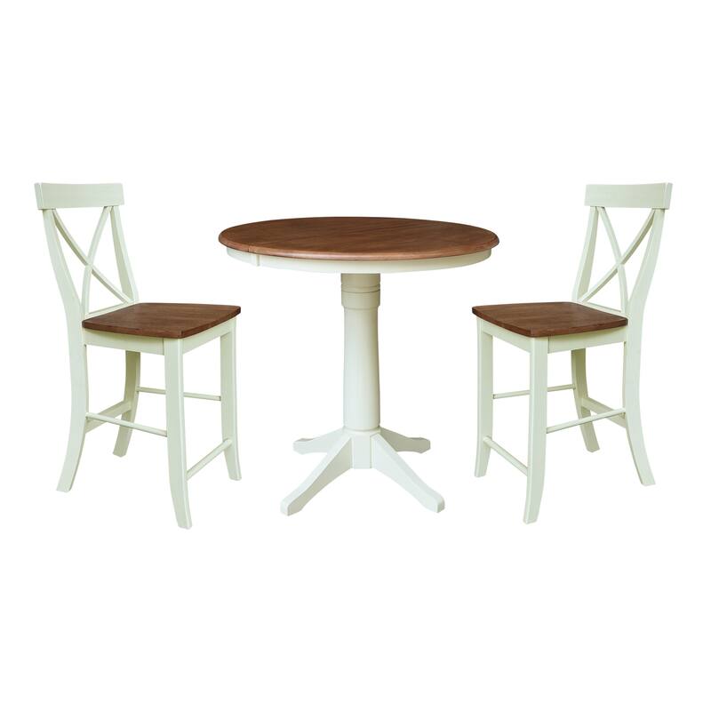 36" Round Extension Dining Table with X-Back Counter Height Stools