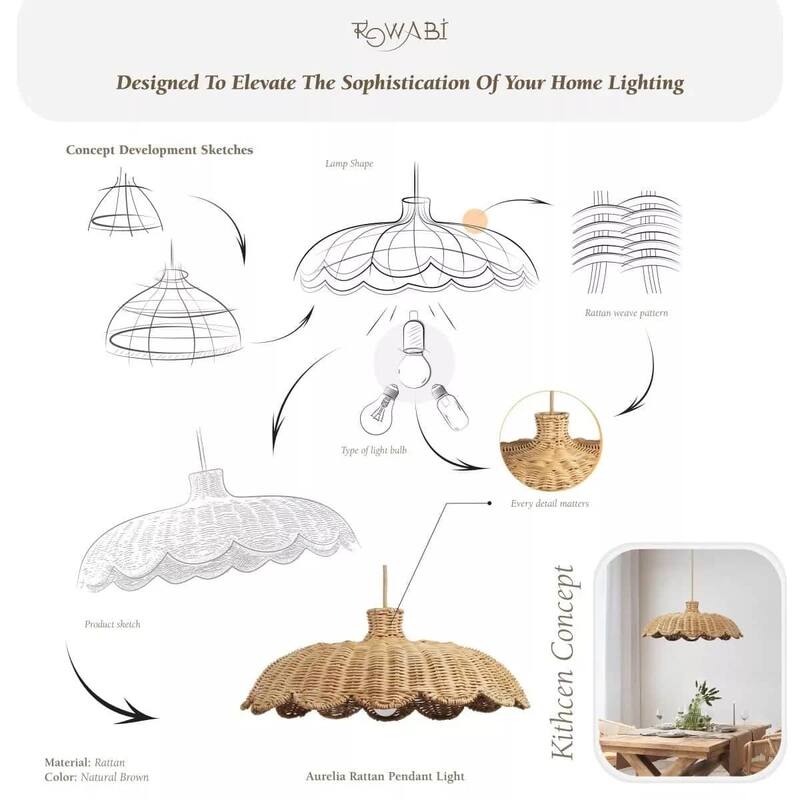 Aurelia Rattan Pendant Light - Natural Hardwired Light Fixture for Kitchen Island or Dining Room in Boho or Coastal Style