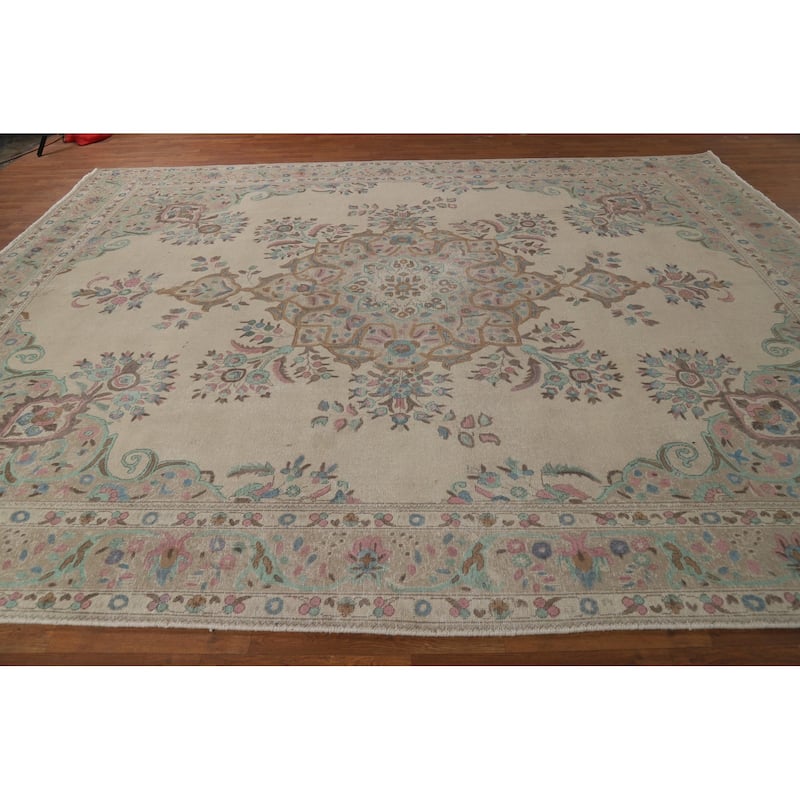 Tabriz Persian Area Rug Handmade Traditional Beige Wool Carpet - 9'9"x 12'4"
