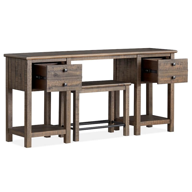 Magnussen Home Smithton Homestead Brown Rectangular Sofa Table with 1 Stool - 64''W x 16''D x 30''H