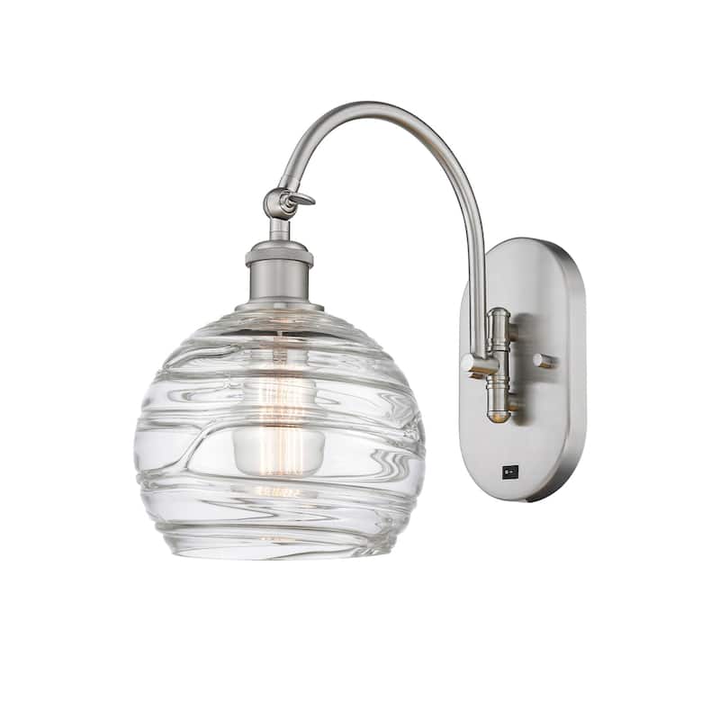 Innovations Lighting 518-1W-14-8 Athens Sconce Athens 14" Tall Wall - Brushed Satin Nickel / Clear Deco Swirl