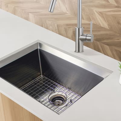 Transolid Studio 26-in x 19-in x 11-in Undermount Stainless Kitchen Sink, SinkPocket, Grid, Strainer - 26-in x 19-in x 11-in