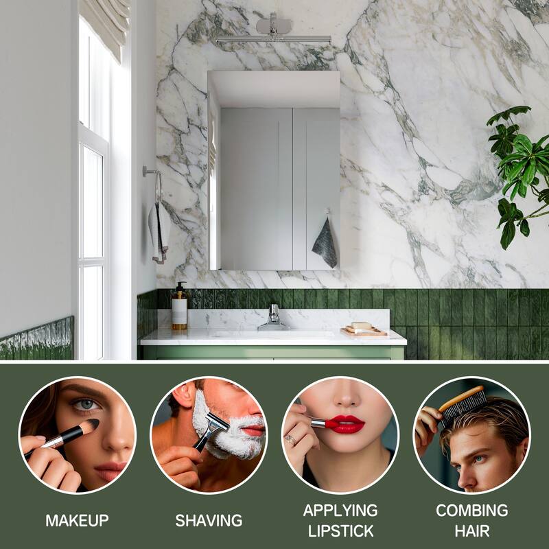 20x30 in Mirrored Medicine Cabinet, Tri-View, Right-Swing, Recessed/Surface, Copper-Free, Blum Soft-Close, Chrome