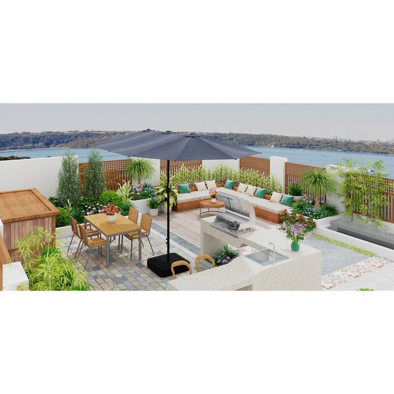 15 - foot Dual - sided Teal Outdoor Umbrella with LED: Durable Polyester Canopy, Sturdy Steel Frame