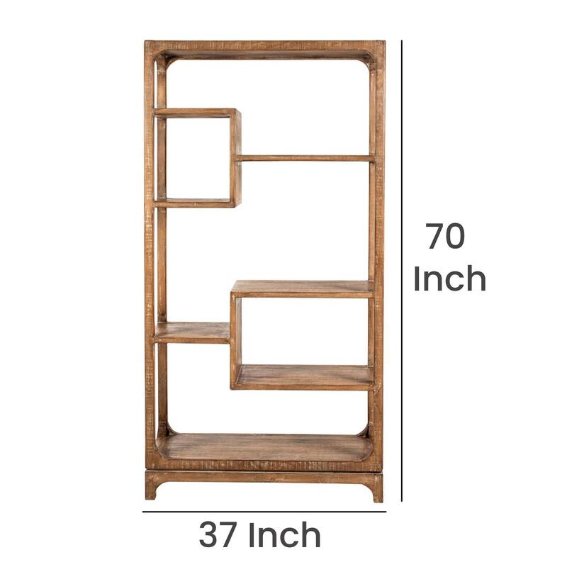 Tuley Bookshelf Etagere, 6 Shelves, Natural Gray Rustic Wood, 70 Inch