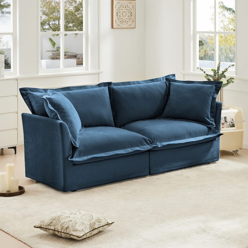 Modern Slipcovered 2-Seat Chenille Deep Seat Sofa Couches