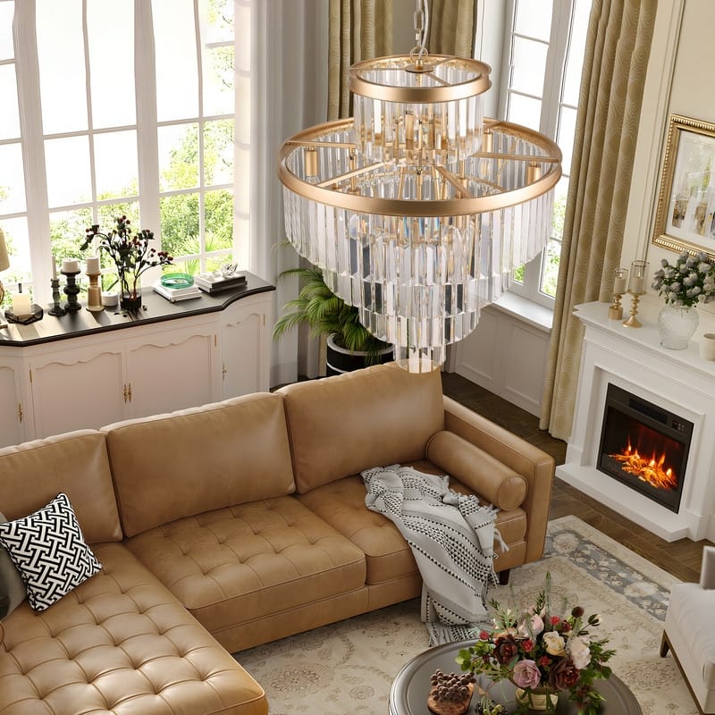 23.6-Inch Gold Crystal Chandelier - Modern Luxury Hanging Pendant Light Fixture for Dining Room, Bedroom or Living Room
