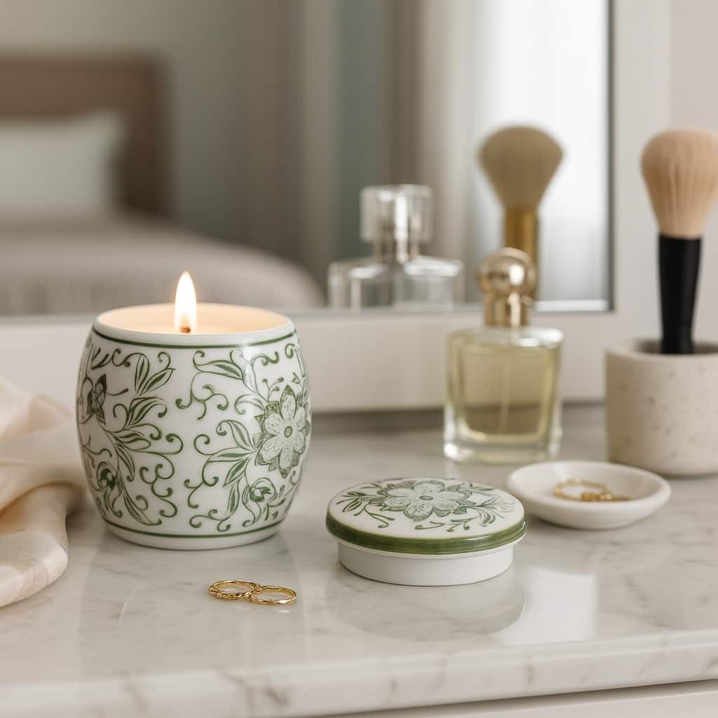 Decorative Ceramic Candle with Lid - Lavender Verbena Scented Candle - 4.5"