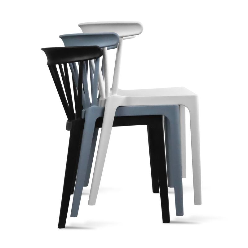 Set of 2 Stackable Modern Plastic Low Back Windsor Dining Chairs With Spindle Back For Kitchen Indoor Outdoor Patio Office